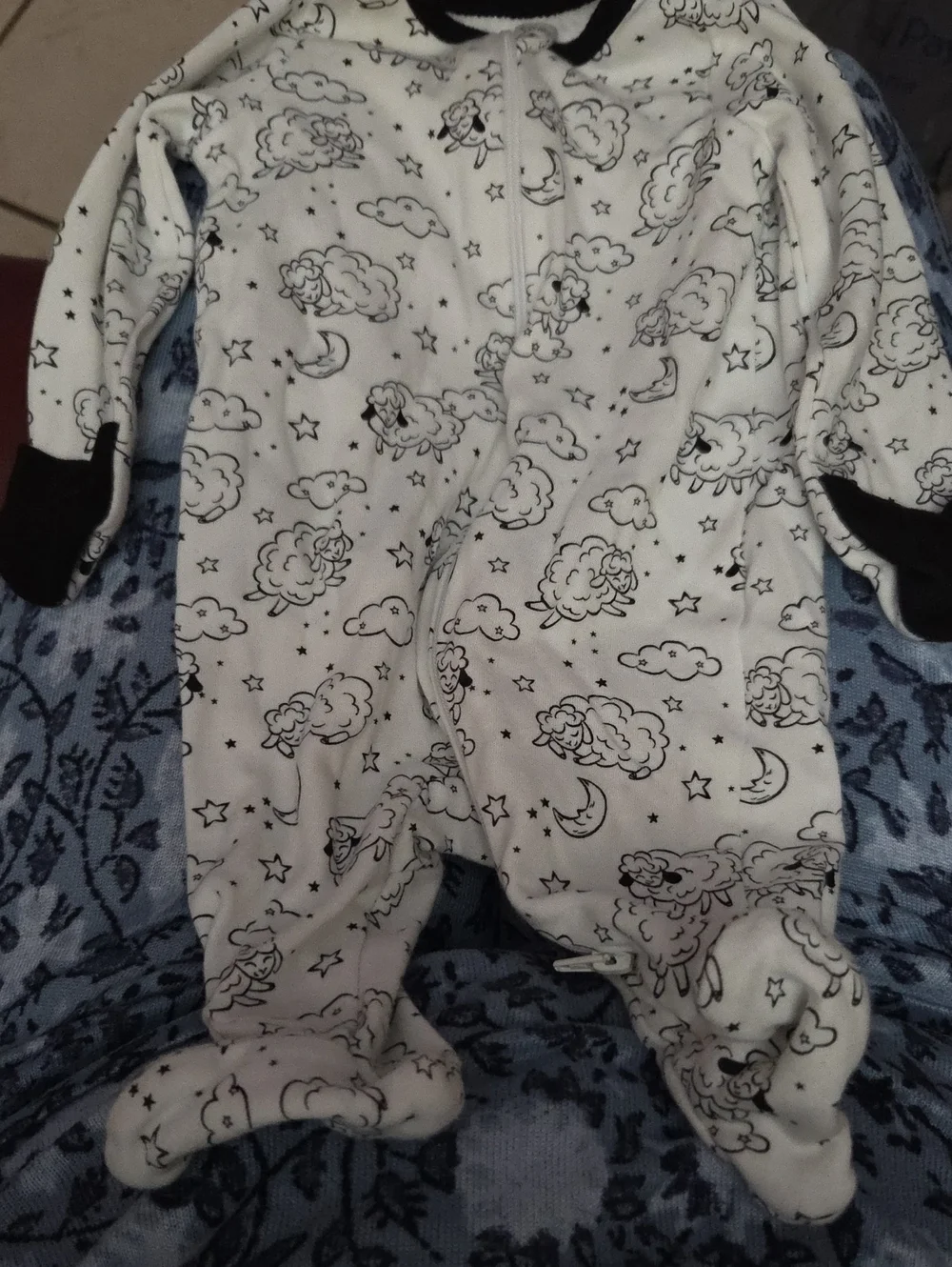 wonder nation White Footed One-Piece with Black Sleepy Sheep Print Newborn NWOT